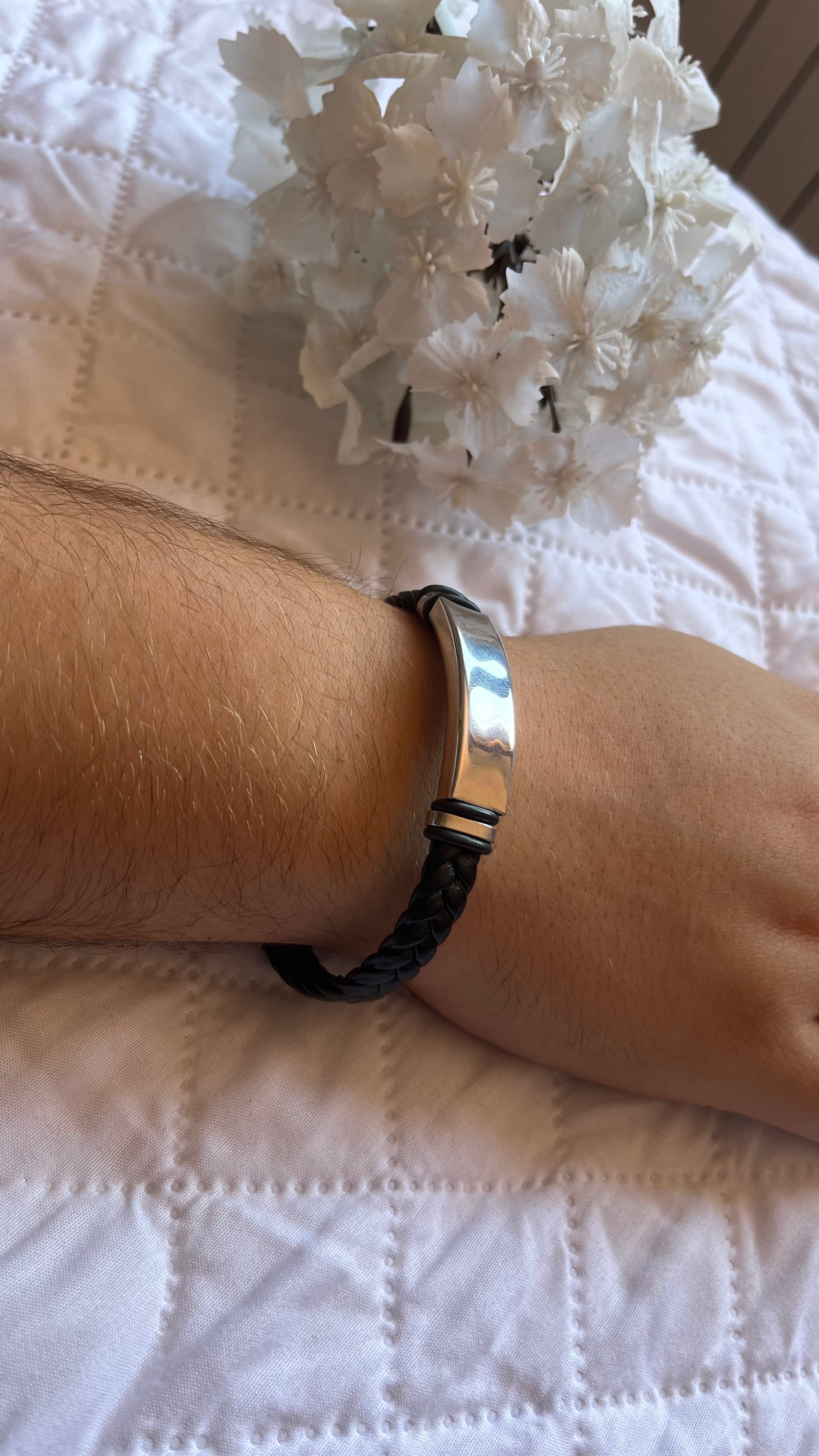 Pulsera de Cuero Letra Manuscrita | Acero Inoxidable