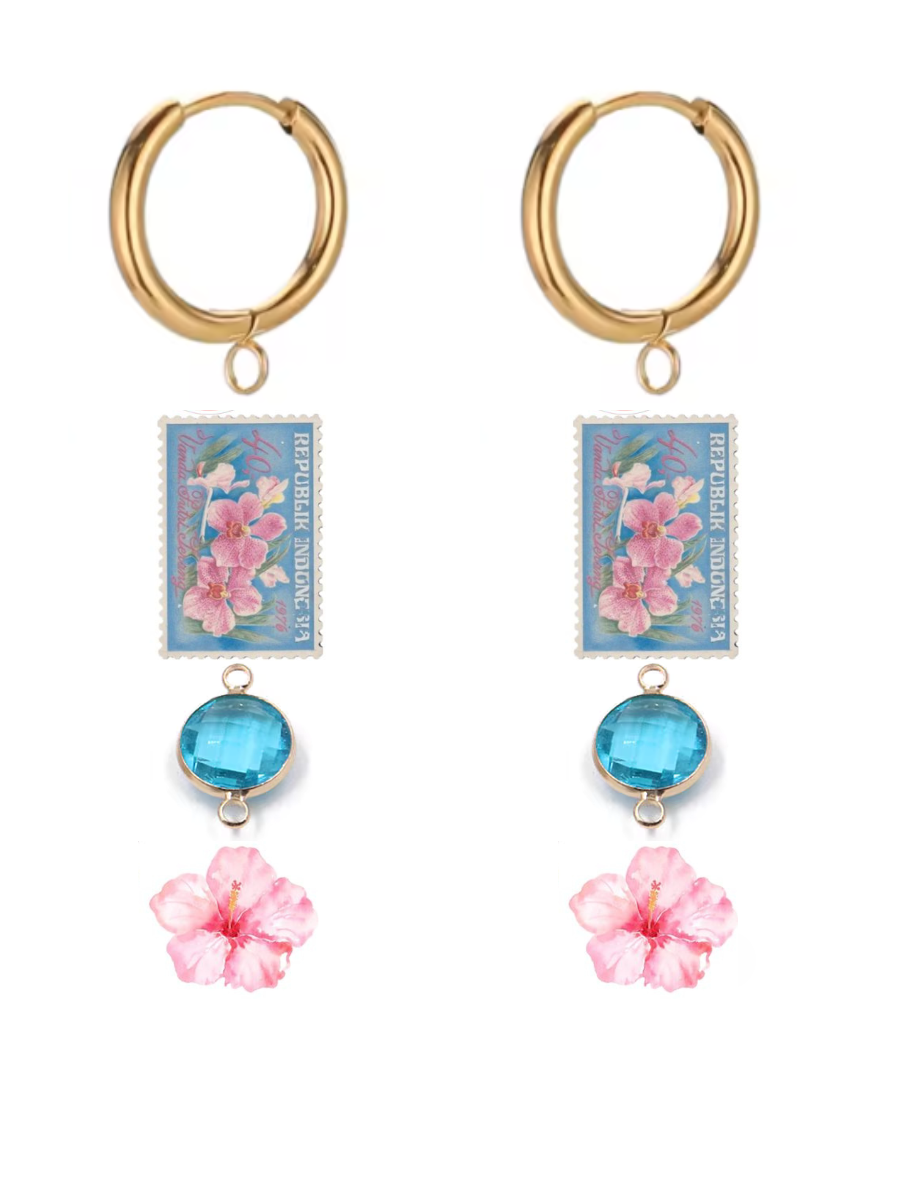 ARLIVI's | Pendientes Rosas con Diamante Azul