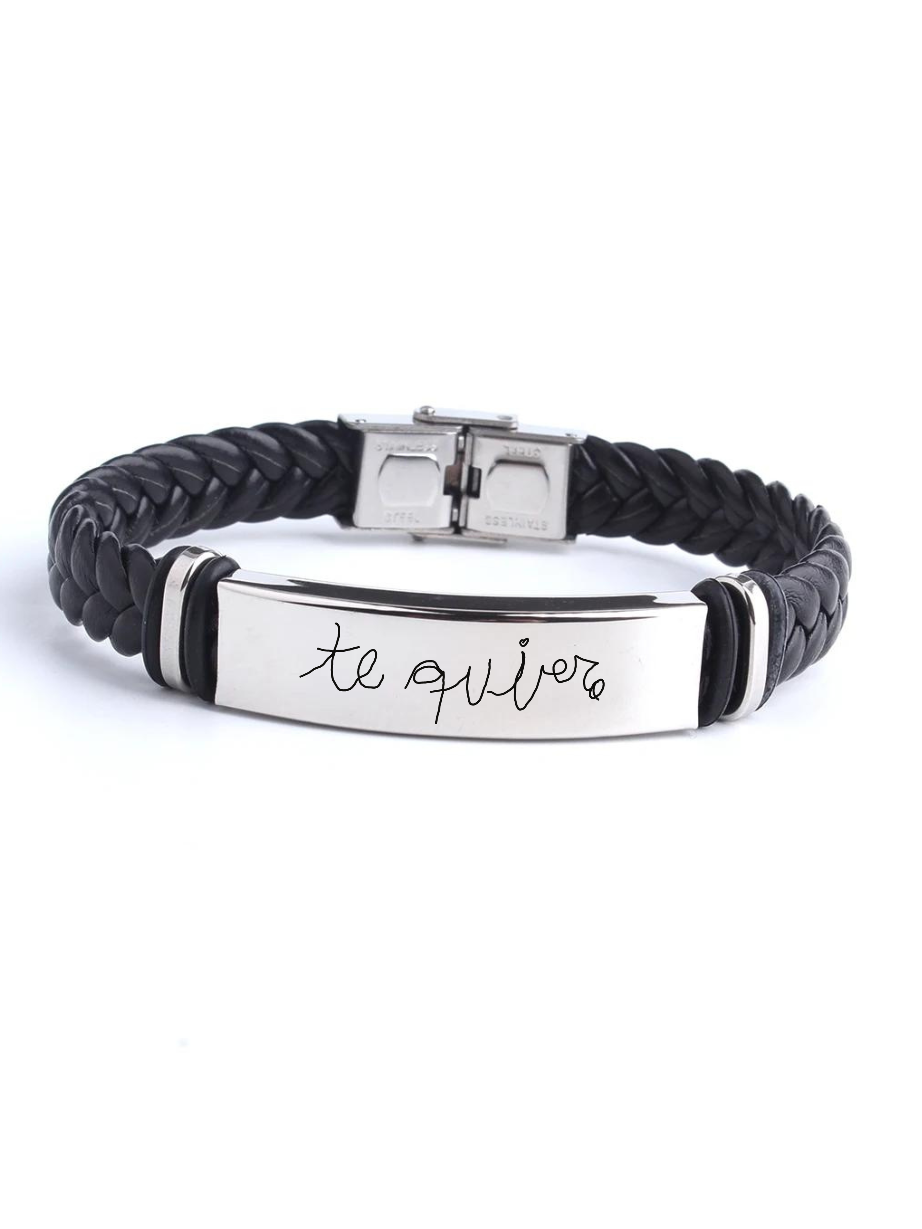 Pulsera de Cuero Letra Manuscrita | Acero Inoxidable